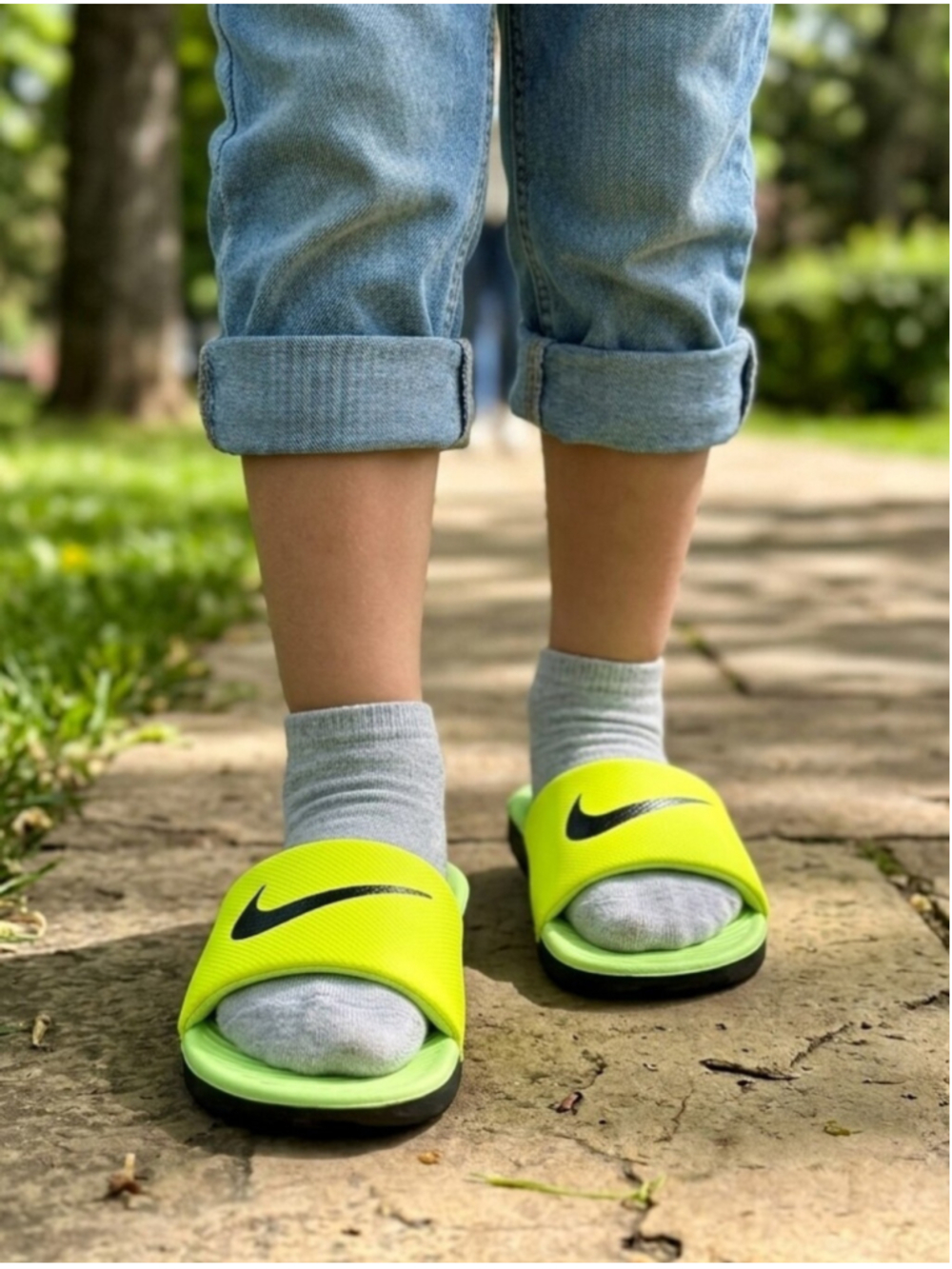 Nike Neon Yellow Green Kids Flip Flop Slides Size 12C